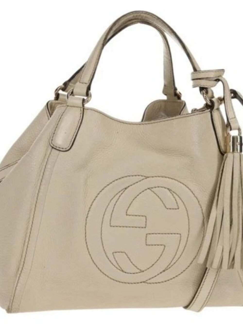 GUCCI Soho Shoulder Bag Leather 2way White Auth ki5995